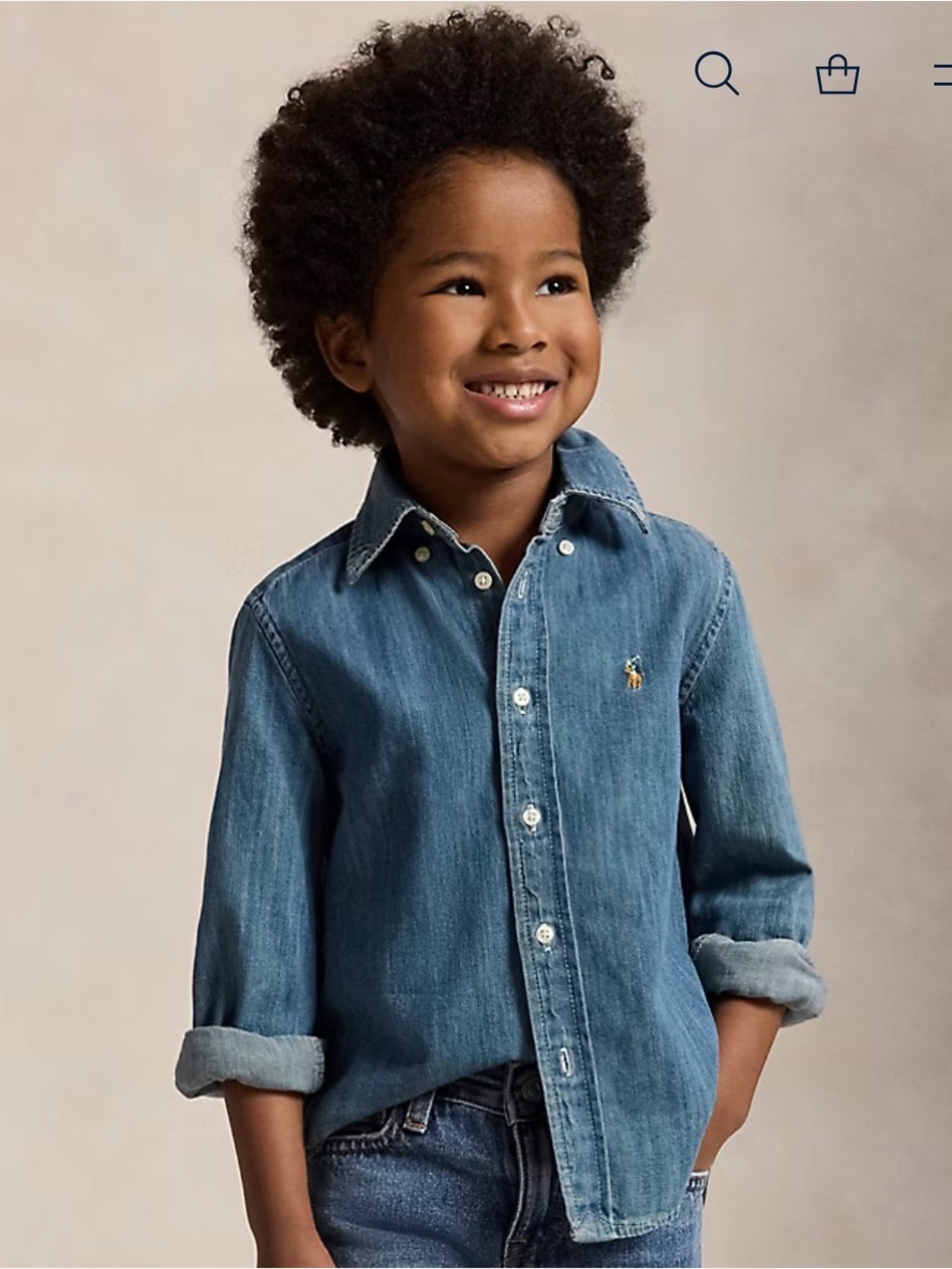 Boys Ralph Lauren Long Sleeve Button Down Denim Shirt size 7
